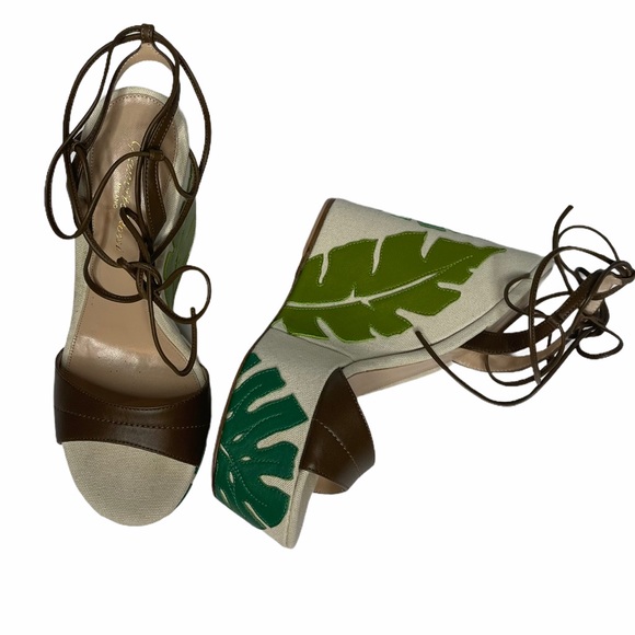 SALE Gianvito Rossi Grenada LeatherCanvas Wedge 37 - Picture 9 of 14